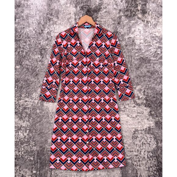 J McLaughlin Shirt Dress XS Womens Catalina Cloth Pink Geometric Collared - Picture 1 of 8